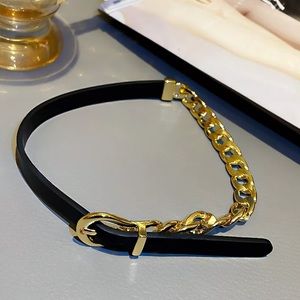 🌟 Choker Leather Gold Chunky Two Tone Chain Necklace Choker
